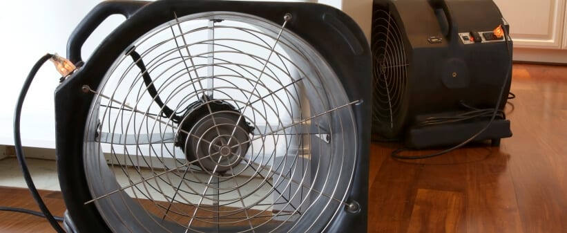 water damage cleanup company drying fan