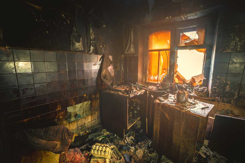 Interior of a burnt by fire apartment