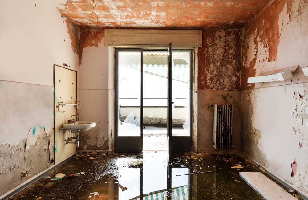Water-damaged home interior