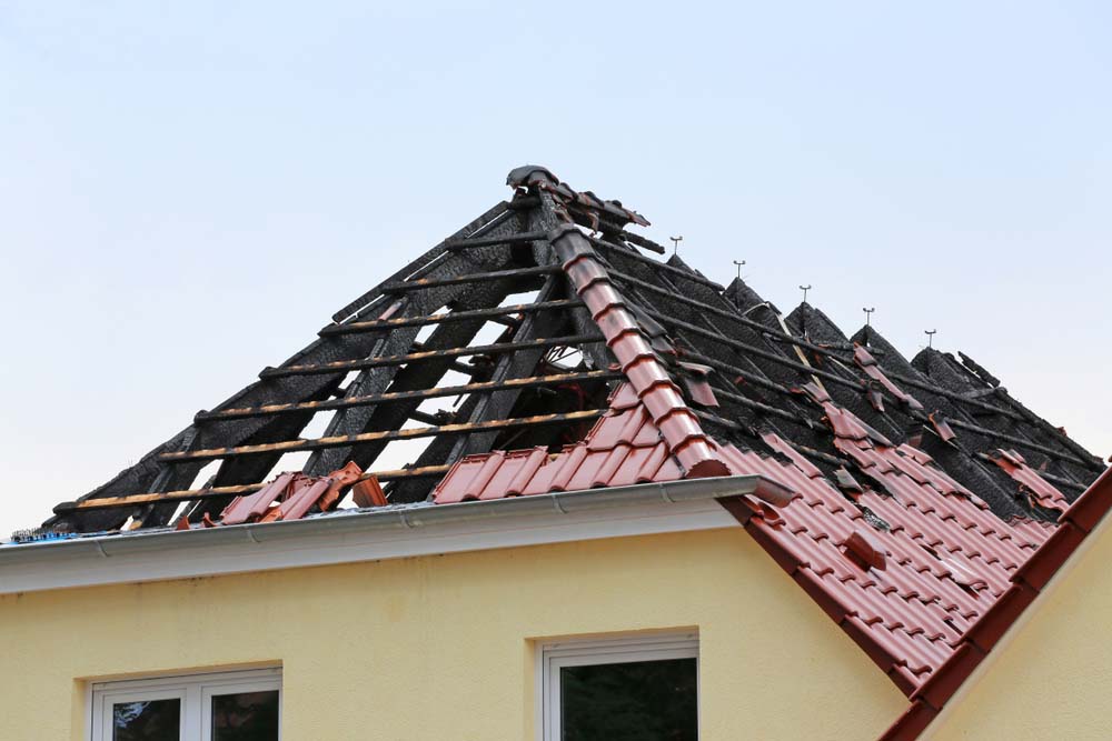Fire-damaged roof
